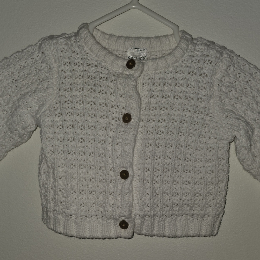 Carter's Cream Knit Sweater with Brown Button